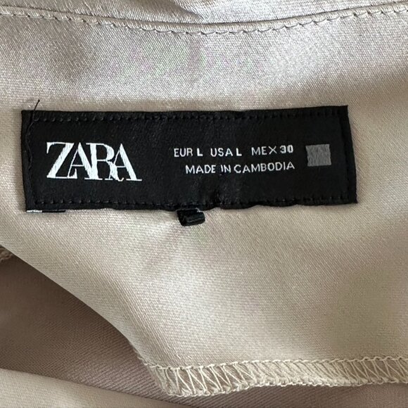 ZARA Beaded Strap Satin Effect Slip Dress Champagne Formal Glam Prom Party L - Picture 9 of 11